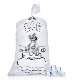 Pack of 1000 Open Top Ice Bags with Twist Ties 10 x 20. Crystal Ice Printed Bags 10x20. Thickness 1.5 mil. 8 lbs. BPA Free Food Grade Safe Plasti