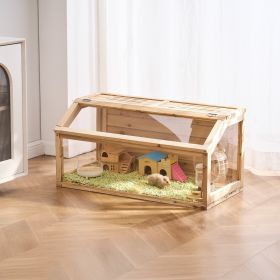 Wooden Hamster Cage Habitat 32 In Clear Mice Rodents Small Animals Cage (Option: Natural)