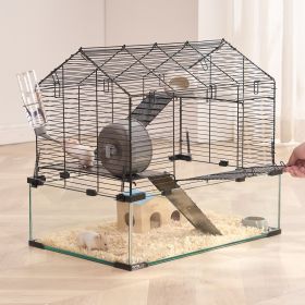 Wire Hamster Cage Habitat 22.8in Pet Rodent Gerbil Mice Small Animal House (Option: Black)