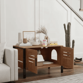 Cat Litter Box Enclosure With Tall Legs, Scratching Board, Dark Brown (Option: Dark Brown)