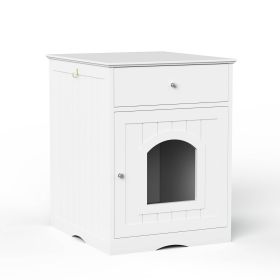 Wooden Pet House Cat Litter Box Enclosure With Drawer Side Table Cat Home Nightstand (Option: White)