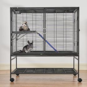 39' Metal Small Animal Cage 2-Tier Rolling Ferret Cage With Tray A Ramp (Option: Black)
