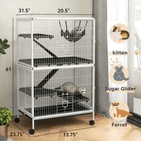 Rolling Small Animal Cage With Hammock, Ferret Cage, Chinchilla Cage, Pet Habitat, WIth 4 Doors, Removable Tray (Option: White)