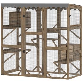 Outdoor Cat Enclosure With Window Access, 5 Platforms And 2 Resting Boxes, Waterproof Roof For Multiple Cats, Brown (Option: Brown)