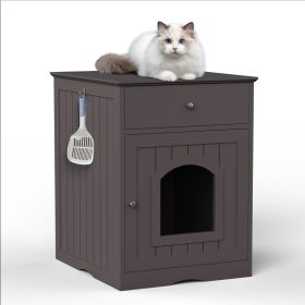 Wooden Pet House Cat Litter Box Enclosure With Drawer & Side Table (Option: Brown)