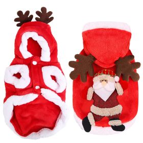 Pet Christmas Clothes Santa Claus Reindeer Antlers Costume Winter Outfit New Year Coat For Small Medium Dogs Cats Available in S/M/L/XL (Color: Red, size: small)